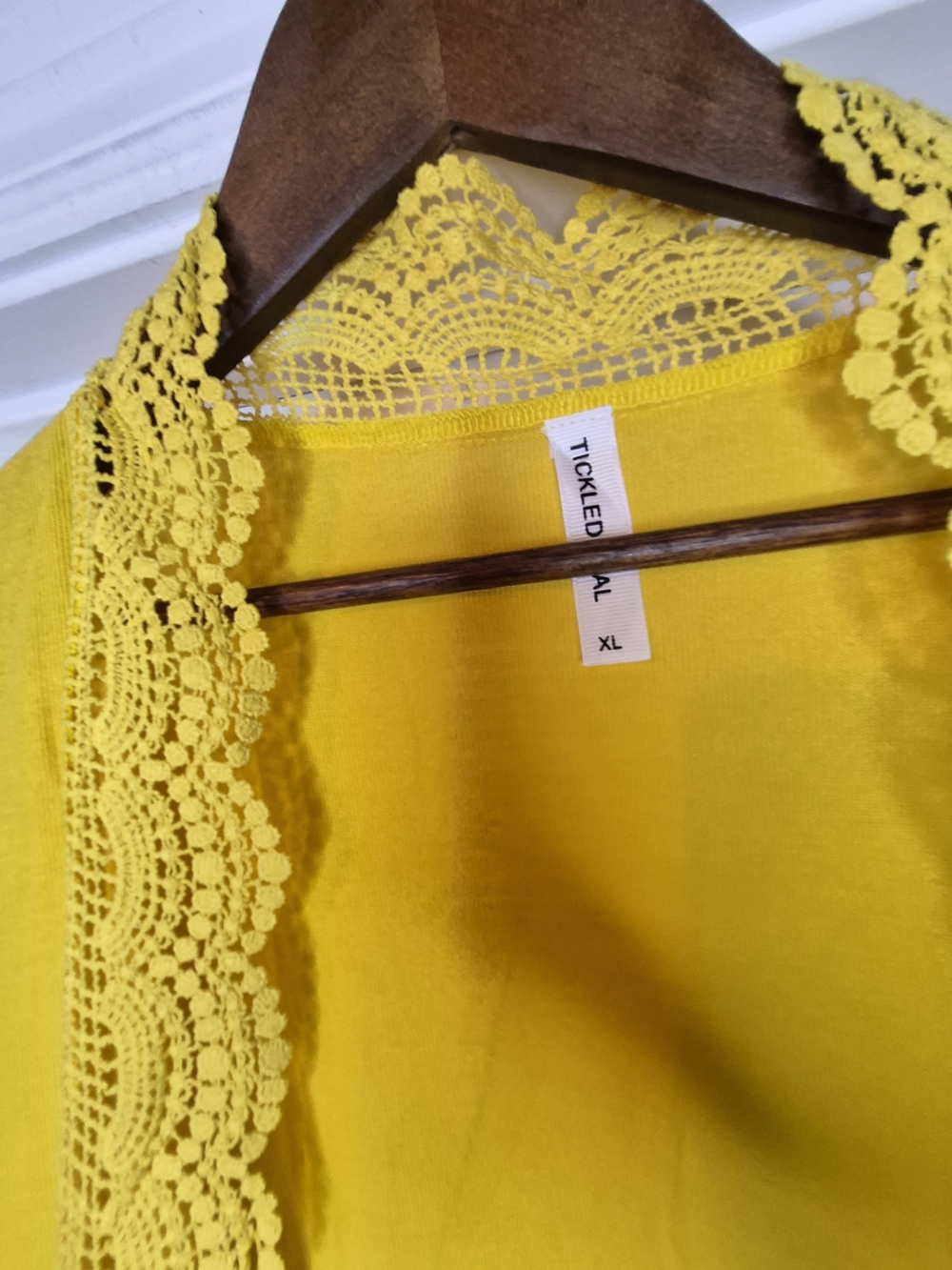 Tickled Teal Bright Yellow Crochet-Trim Open Cardigan Xl - Picture 2 of 8